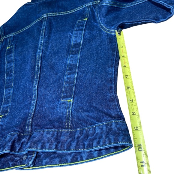 Guess Vintage 90’s Dark Denim Jacket w/ Neon Yellow Stitching size M - Picture 8 of 16